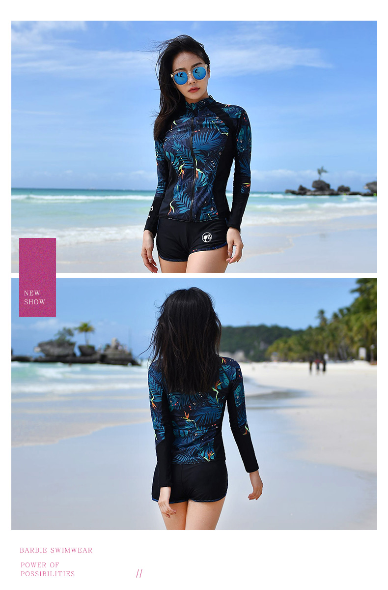 Barbie Couple's Wetsuits, Women's Two-Piece Long-Sleeve Sun Protection Jellyfish Suit, Snorkeling Suit, Surfing Suit Set, Slimming Swimwear 11