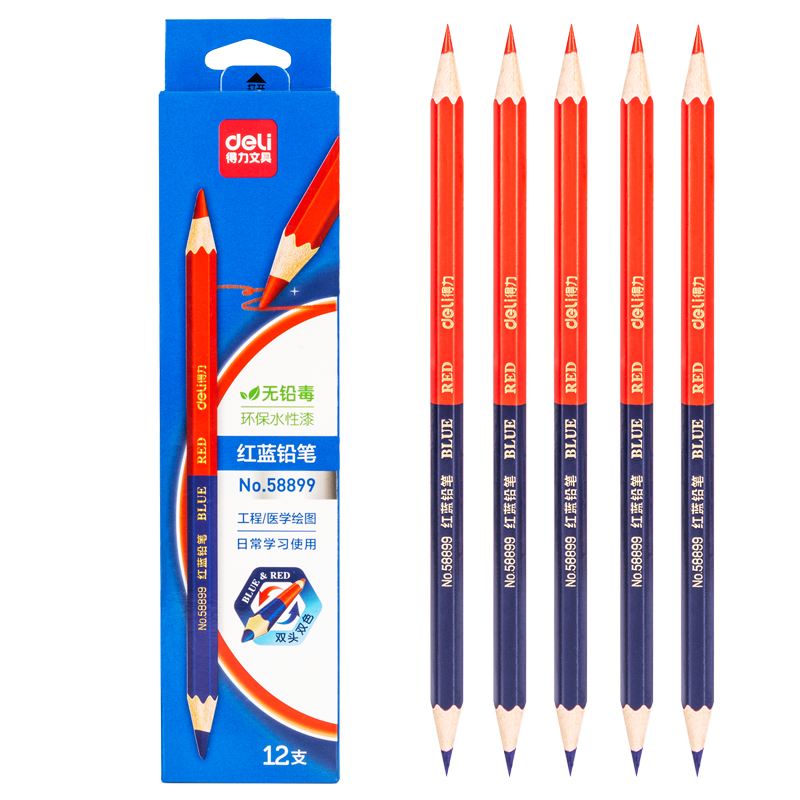 Deli 12-Pack Red and Blue Double-Ended Pencils Drawing Industrial Engineering Carpentry Marking Colored Pencils Student School Stationery
