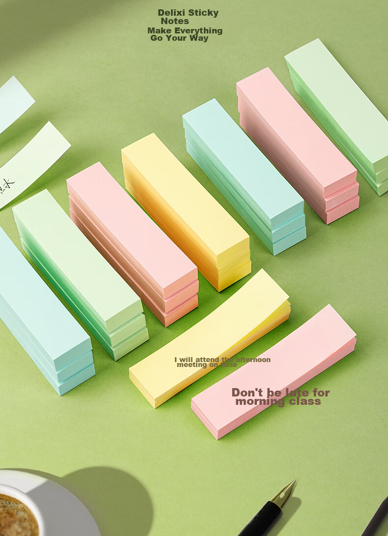 Deli 4800 Large Capacity 4-Color Striped Sticky Notes, 76*19mm, Memo Pads/Note Pads/Self-Adhesive Message Books P066307 3