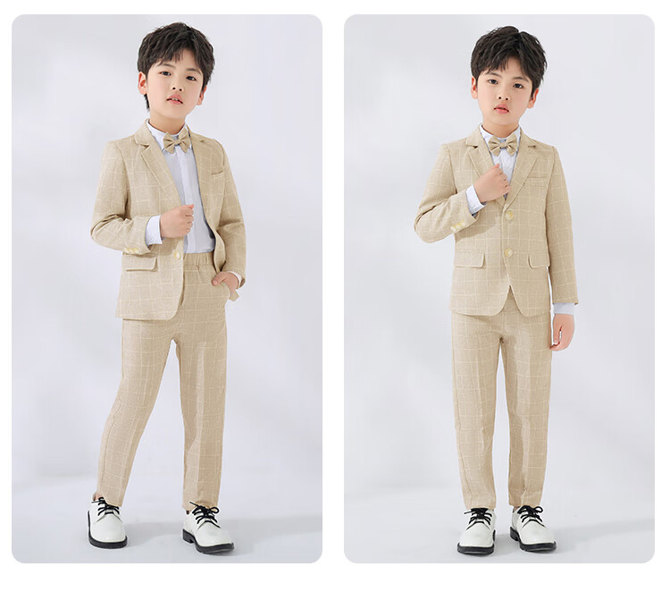 LUOBOBEIBEI Boys' Suit Set, Children's Formal Wear for Spring And Autumn, Plaid Suit, Flower Boy Birthday Outfit, Blue Four-Piece Set, Size 110 16