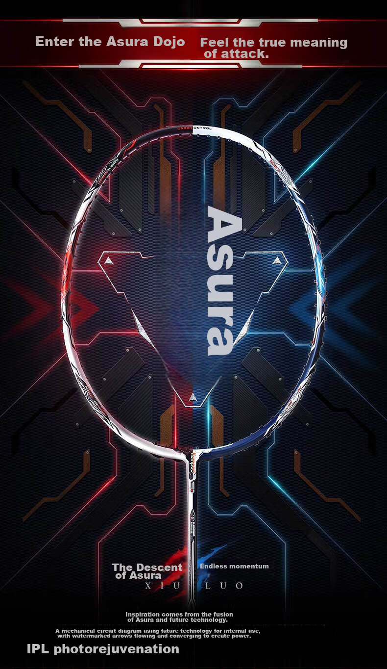 KUMPOO Badminton Racket, Lightweight Shock-Absorbing, Carbon Solid Core, Double-Edged Composite Frame, Advanced Racket, Shuilo White/blue Unstrung Racket 2