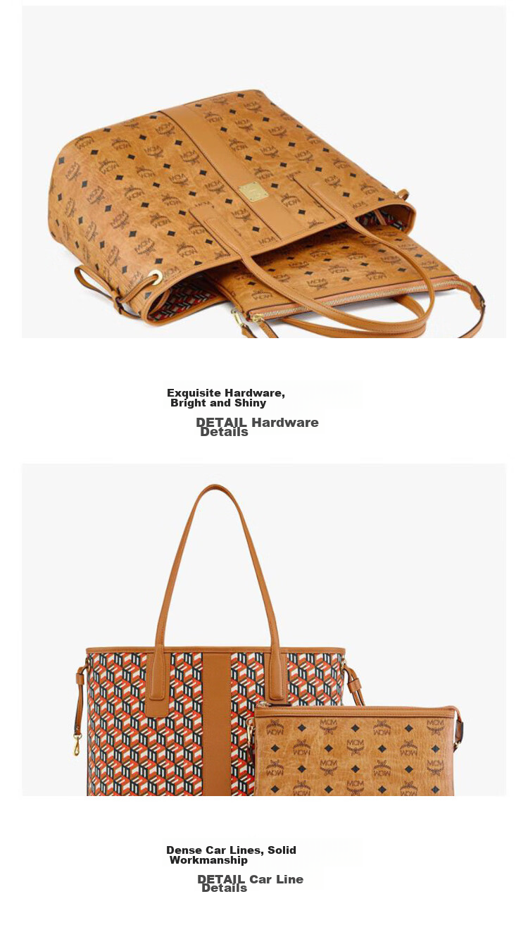 MCM LIZ Medium Tote Bag, Reversible Parent-Child Bag, Handheld Shopping Bag, Cognac Color Gift 6