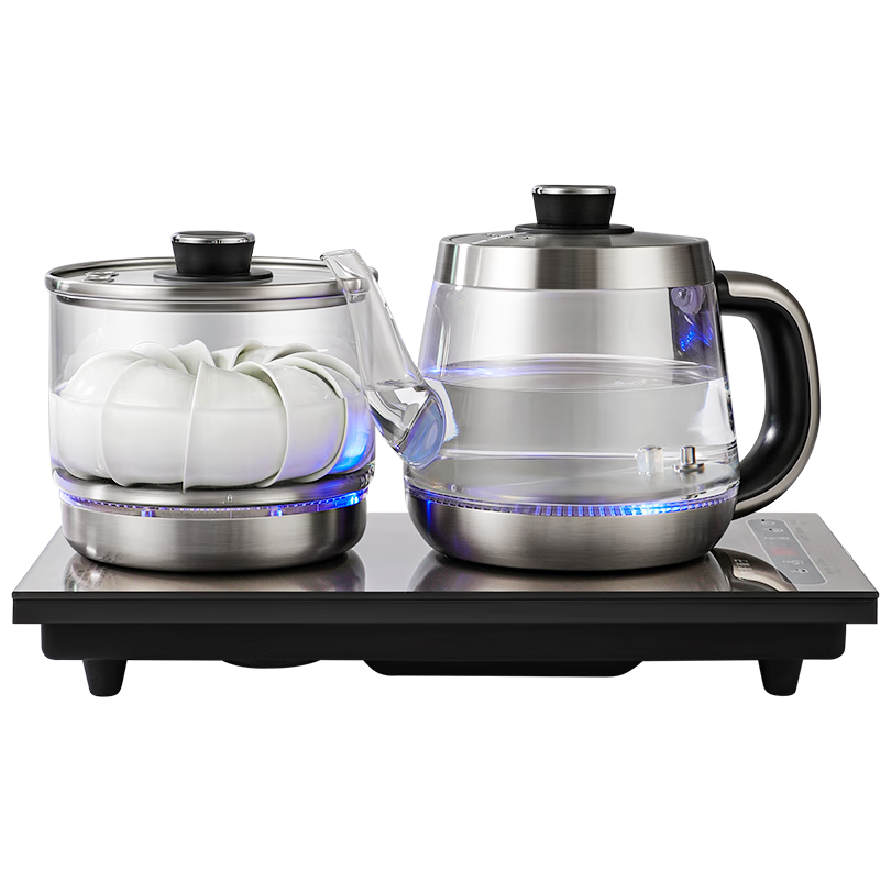 Biooner Fully Automatic Electric Kettle with Water Inlet, Tea Maker, All-In Home Office Tea Table, Tea Tray, Built-In Tea Set XT-S07 Silver-Gray Clean Model 1L