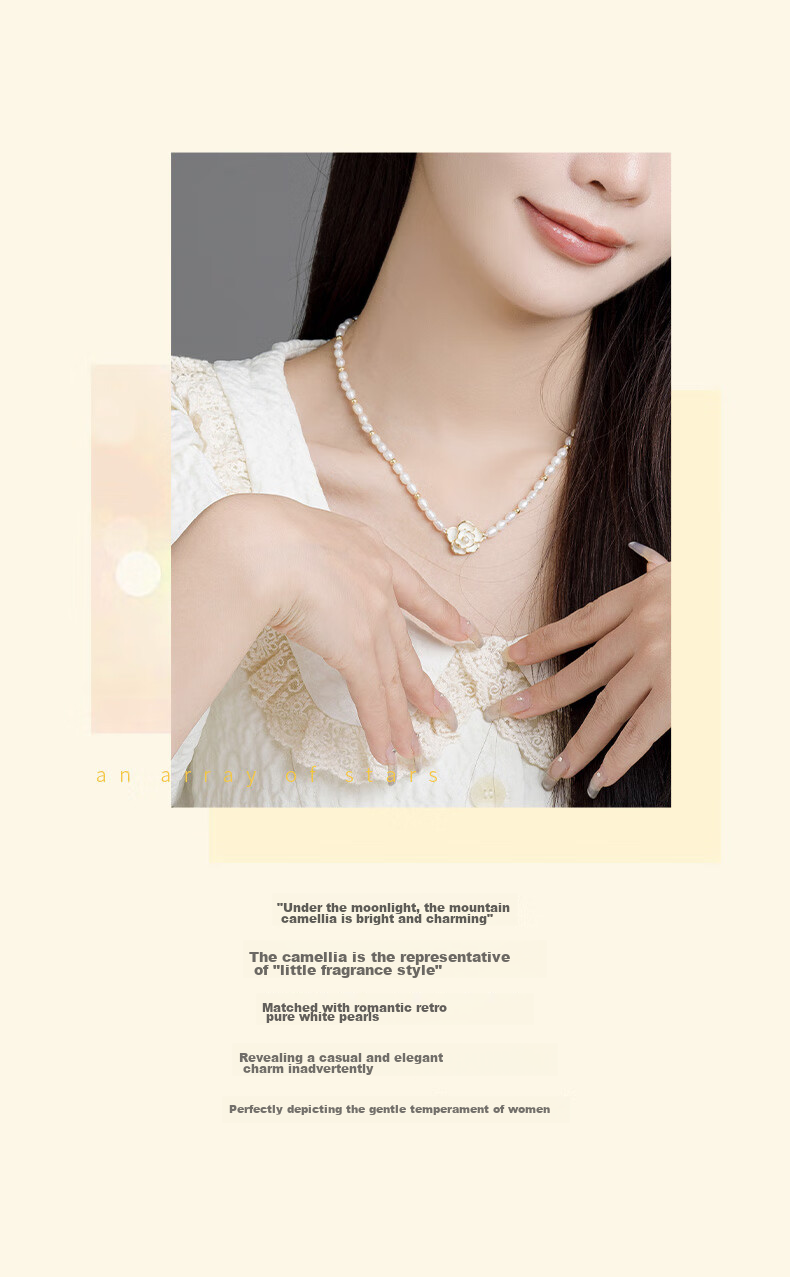 CHOW TAI SENG [Birthday Gift] Camellia Pearl Necklace, Pure Silver Women's Sweater Chain, Elegant Collarbone Chain for Girlfriend 3
