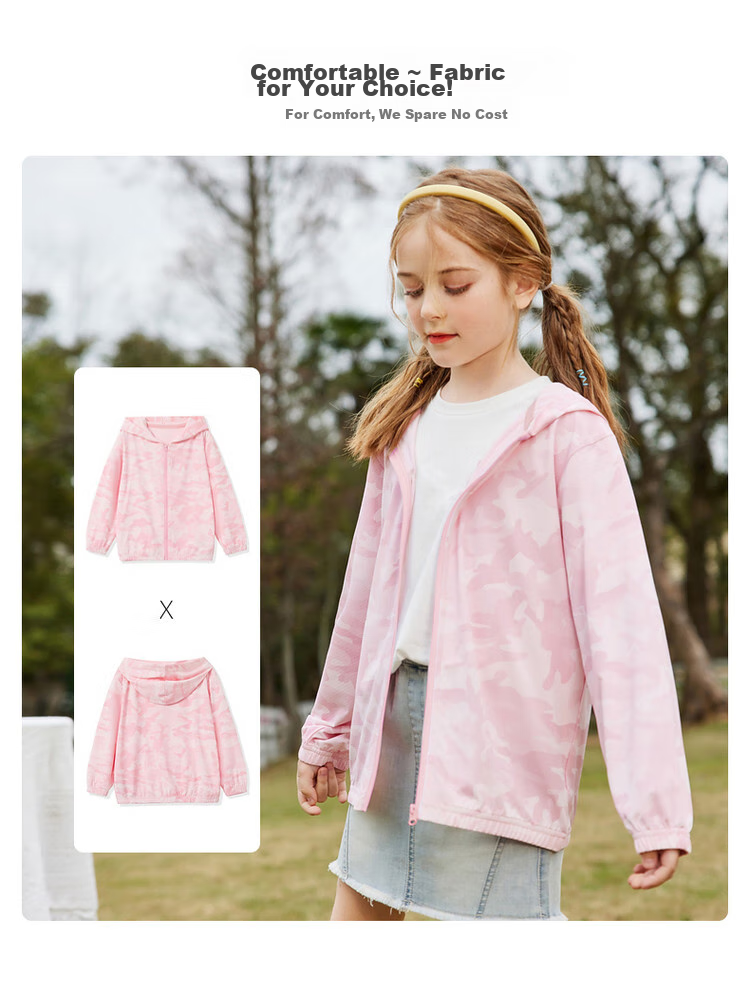 ASK JUNIOR Children's Outerwear, Lightweight Summer Jacket for Girls, Thin Skin Coat with Hood, Air Conditioning Wear, Pink, Size 150 7