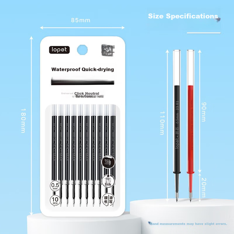 LOPET Retractable Gel Pen Refill, 0.5mm, Black, ST Pen Refill, Quick-Drying, Universal for Gel Pens, LT-8025 8