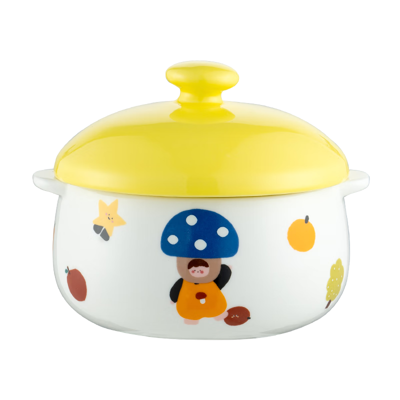 Onlycook Double-Ear Ceramic Bowl with Lid, Steamed Egg Bowl Stew Pot, Children's Supplementary Food Bird's Nest Steaming Bowl Soup Pot Small Soup Cup Yellow