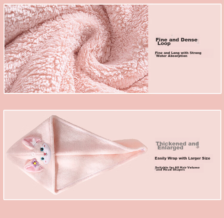 9I9 Children's Hair Drying Cap Towel, Baby Bath Cap, Thick Coral Fleece Hair Drying Towel, Absorbent Quick-Dry A266 Pink 8