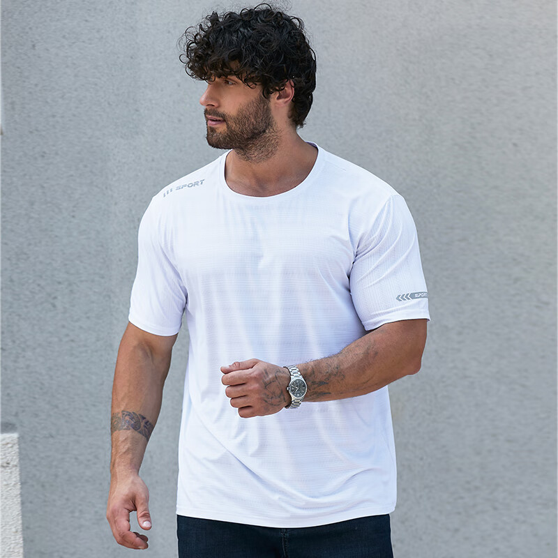Dibinze Ice Silk T-Shirt, Summer Short-Sleeve Sports Loose-Fit Plus Size Casual Top, White, 3XL