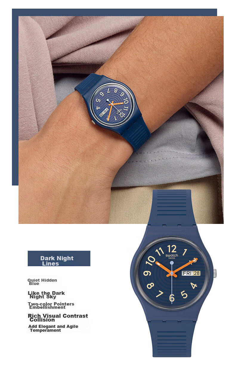 Swatch Swiss Watch, Gent Series, Exam Watch for Middle And High School Students, Men's Quartz Watch, Graduation Gift, Dark Line Patter 3