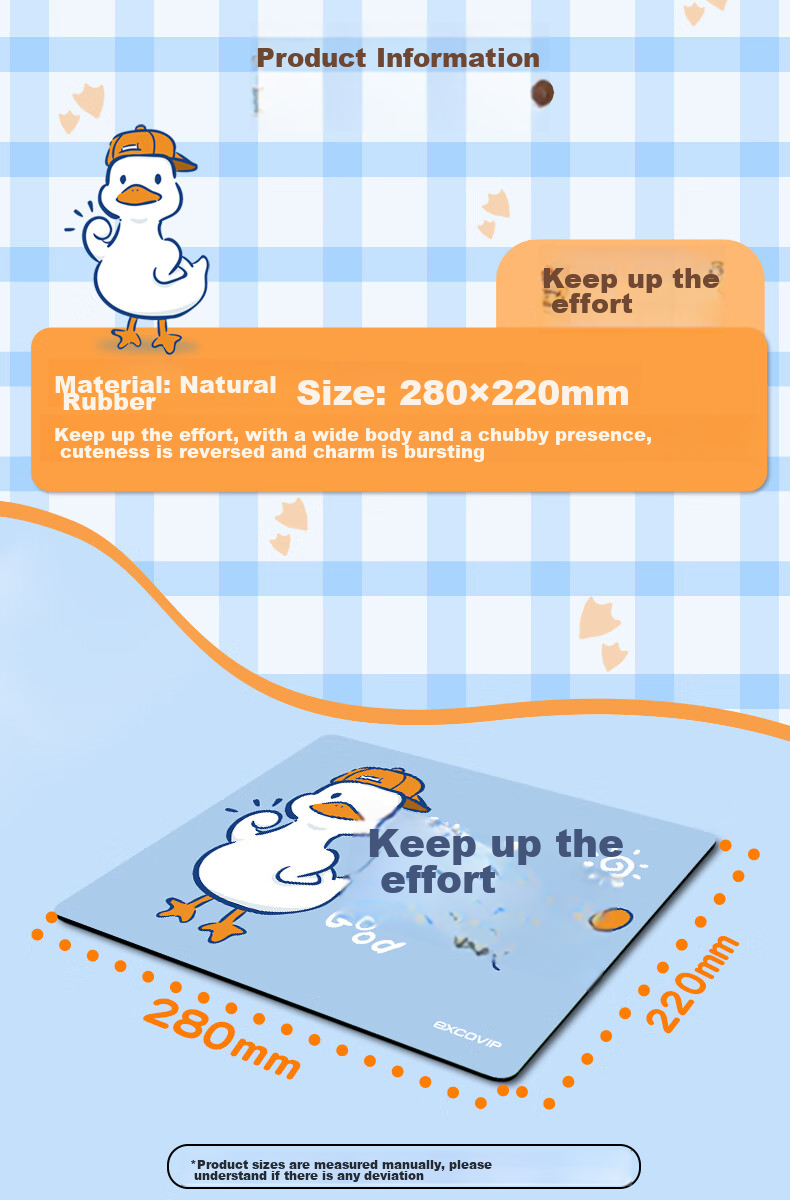 EXCO Work Hard Mouse Pad, Small Size for Girls, Anime Fans, Mini Lockable Edge, Cute Cartoon Design, Laptop Desk Pad, Washable, Add-On Item, 9441 9