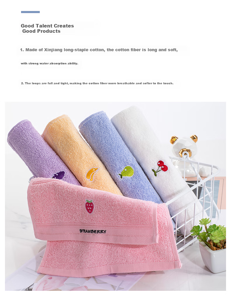 Grace Children's Face Towel, Home Textiles, 100% Pure Cotton Towel, Comfortable And Soft Fruit Face Towel, Four-Pack Set 5