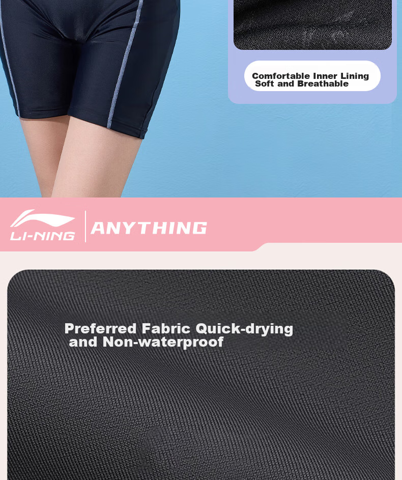 Li-Ning One-Piece Swimsuit for Women, Conservative Square-Leg Design, Professional Swimming Training, Slimming Fit, Suitable for Hot Springs And Vacation, Swimwear 496 Blue-Green L 11