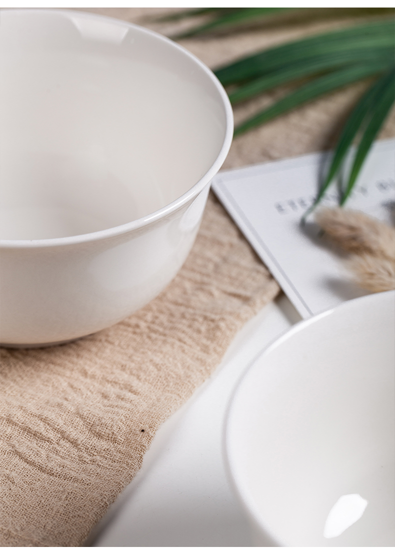 Haoya Underglaze Ceramic Tableware, Simple Style Rice Bowls And Soup Bowls, Household Pure White 5-Inch High-Foot Bowls, Set of 8 6