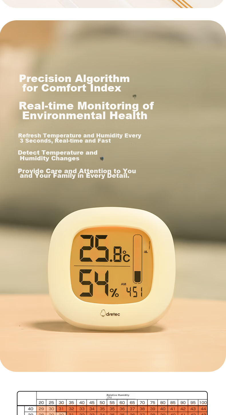 Dretec Temperature And Humidity Meter, Japanese Backlit Clock, Sensitive Temperature Measurement, Indoor Home Monitoring, Student Dormitory 6