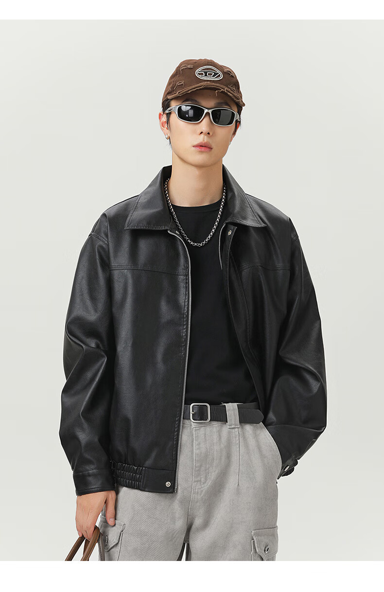 MMOPTOP Retro High Street Leather Jacket for Men, Spring And Autumn Pilot Versatile Jacket, JN810 Black 2XL 9