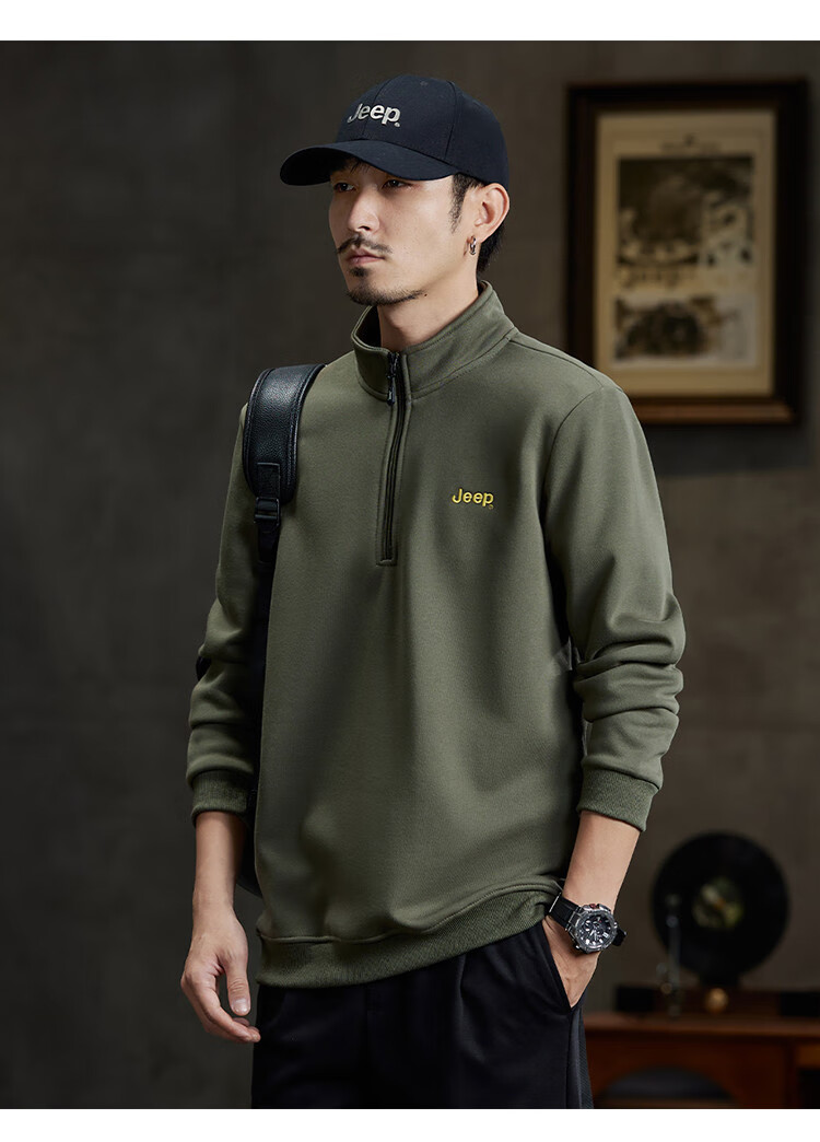 JEEP High-End Stand-Collar Sweatshirt for Men, Spring And Autumn 2026, Loose-Fitting Sports Polo Shirt with Collar, Long-Sleeve T-Shirt Top for Me 7