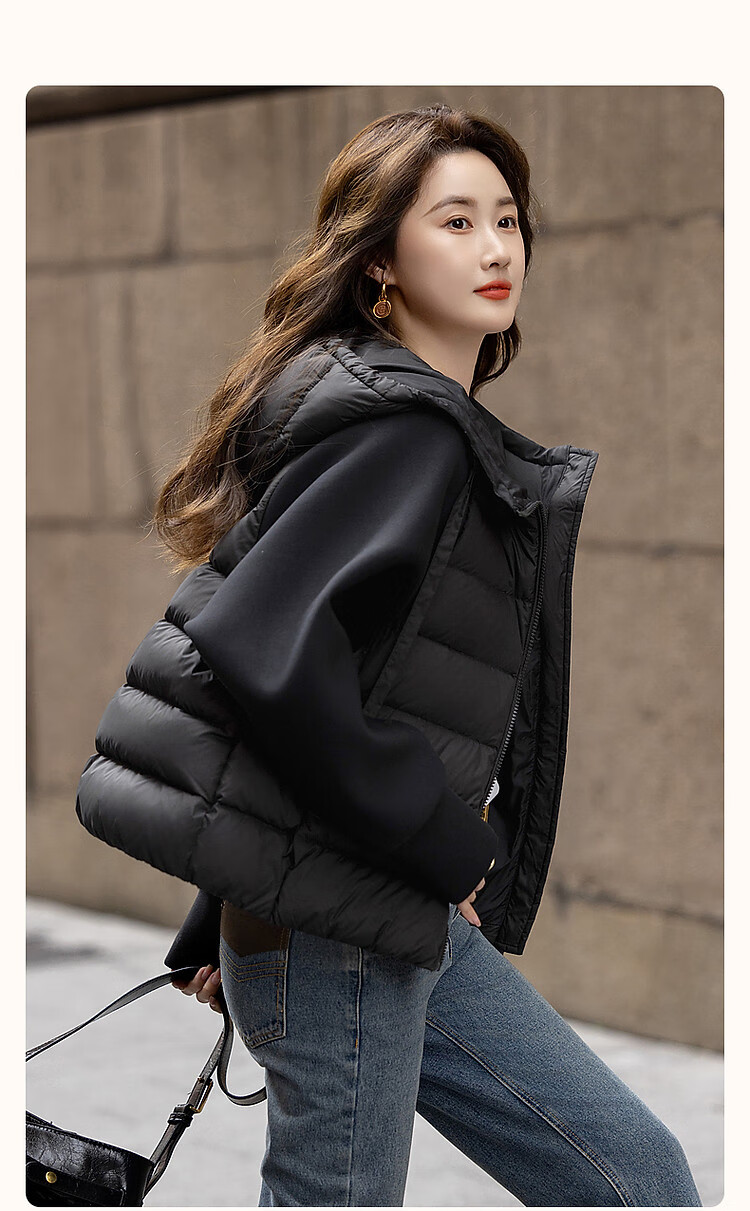 Dme [Stay in The Sunroom] Winter Lightweight Hooded 90% Duck Down Patchwork Knit Air Layer Women's down Jacket 2