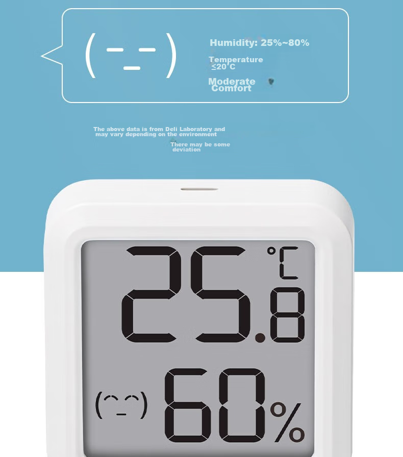 Deli Mini Indoor Temperature And Humidity Meter for Home Use, Baby Room Thermometer And Hygrometer, Children's Office Supplies, White 11
