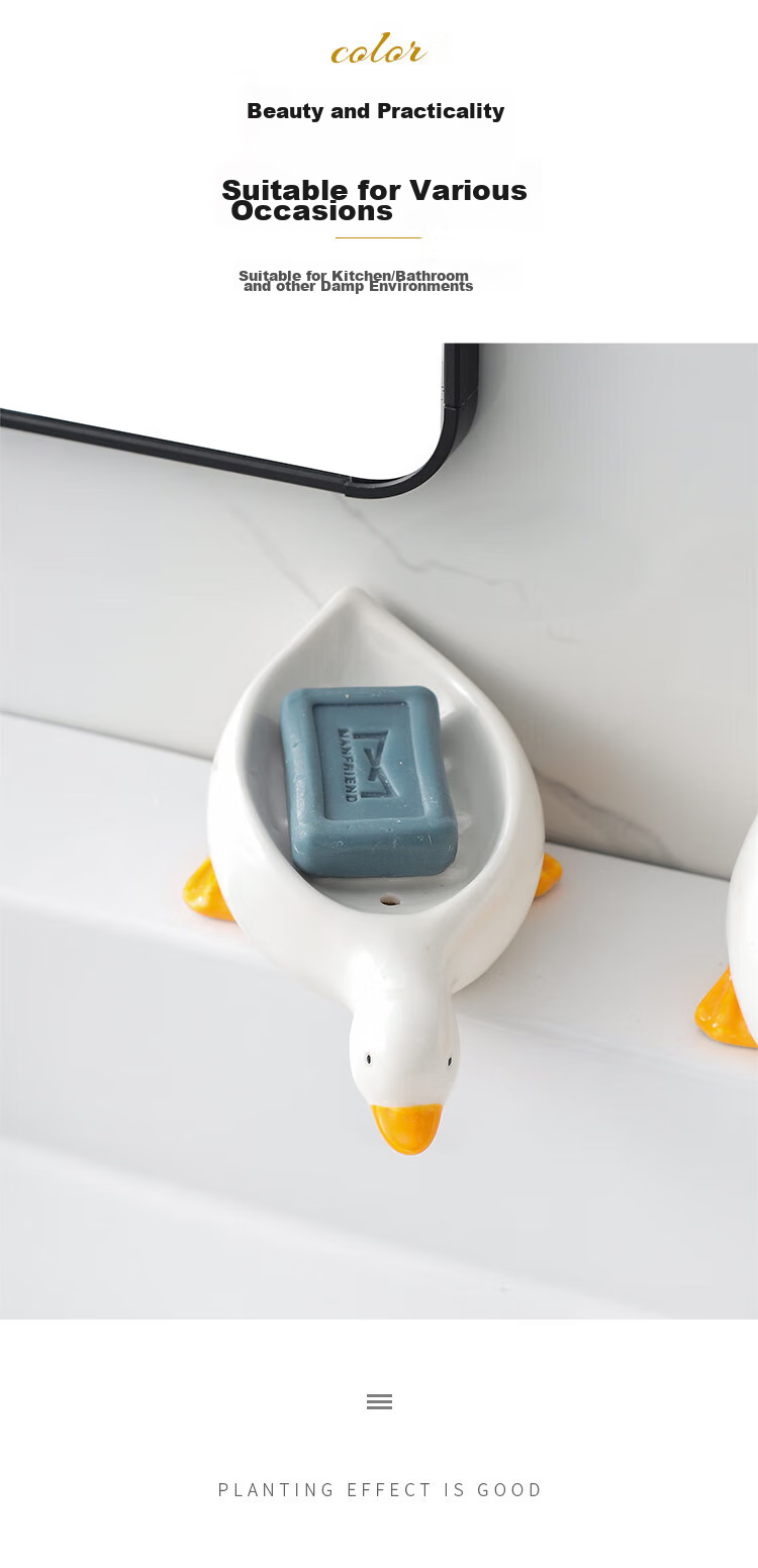 Fanyejia Cartoon Creative Ceramic Soap Dish, Cute Duck Soap Holder, Storage Rack for Bathroom, Non-Draining Soap Tray 10