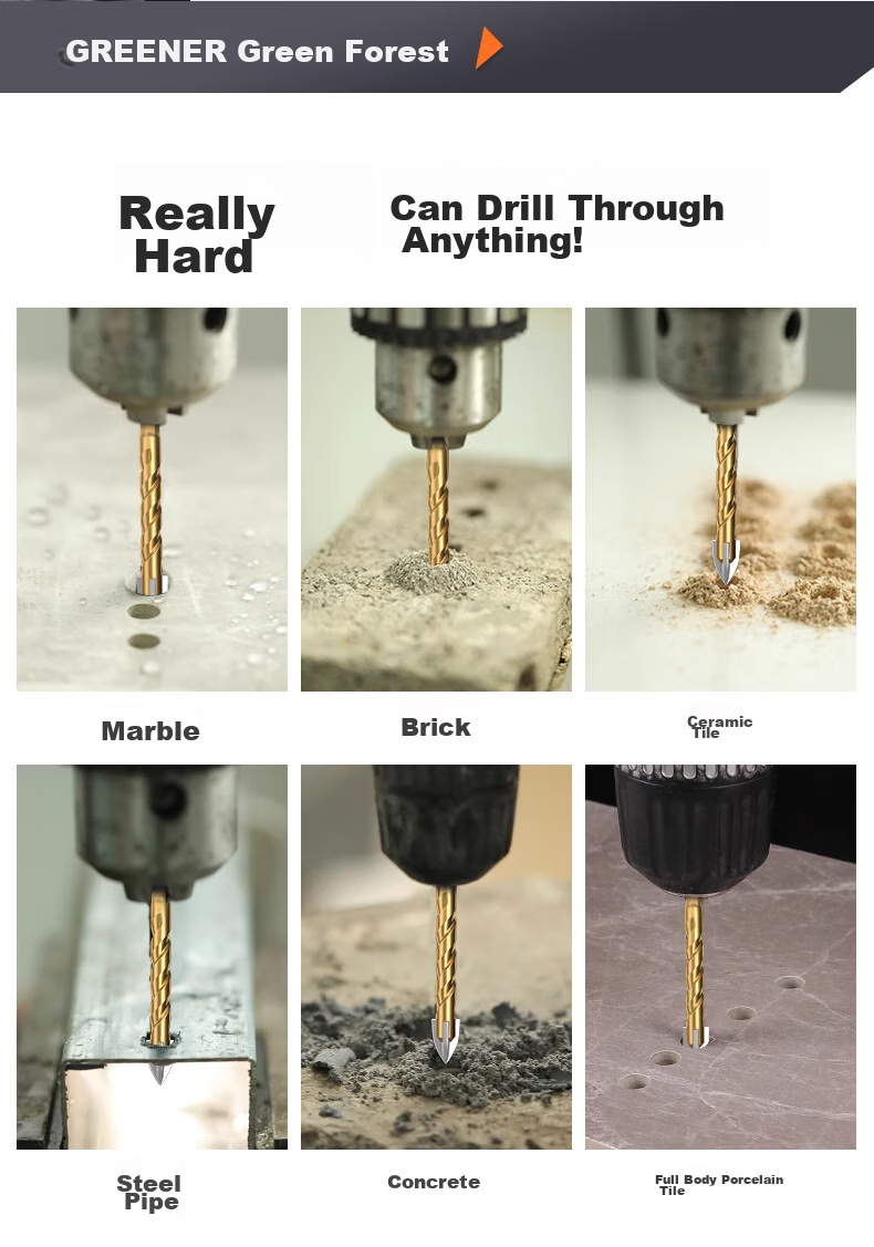 GREENER Concrete Marble Drill Bit Four-Blade Impact King Drill Triangular Drill for Ceramic Tile And Glass Drilling 6/8/10/12mm 4