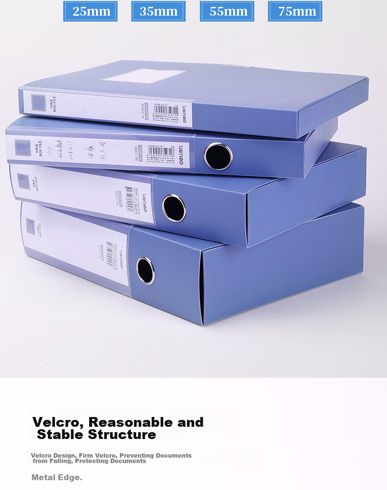 Deli 10 Pieces, 35mm A4 Velcro File Box, Plastic Document Box, File Storage Box, Office Supplies, 33510-10 Blue 10