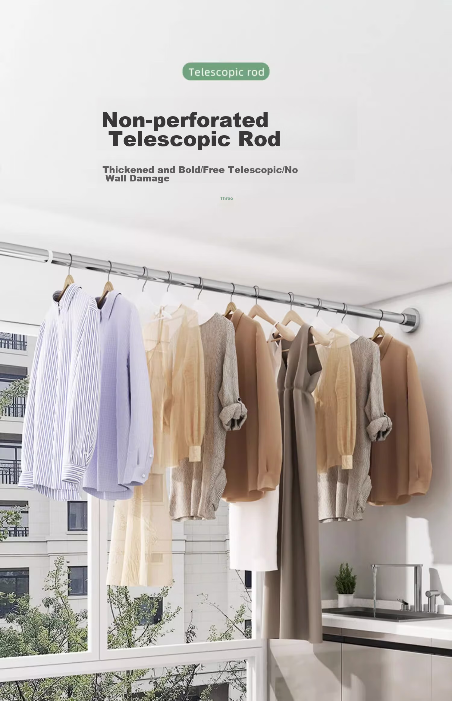 YOUQIN Retractable Drying Rod, No Drilling Required Support, Shower Curtain Rod, Bathroom Balcony Drying Rack, Roman Rod, Bathroom Curtain Rod 1