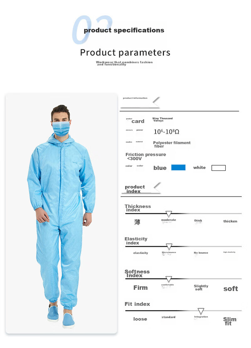 Jiuqiangu Antistatic Suit, Clean Room Coverall, Full-Body Dustproof Workwear for Men And Women, Customizable, Blue, 3XL 4