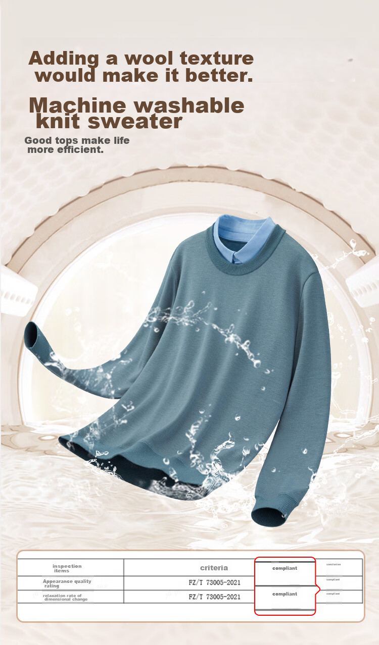 JD Original [Fake Two-Piece] Sweater Knit Pullover for Men, Winter Men's Wool Blend Base Layer, Blue, Size M 10
