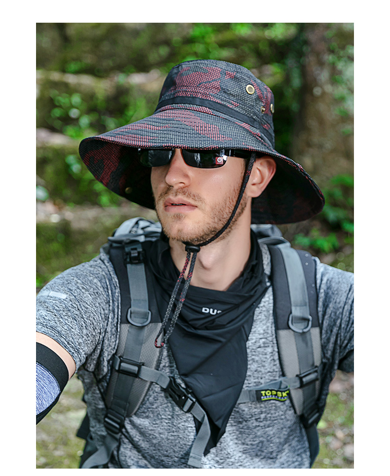 DUSENNA Sun Hat for Men, Summer Outdoor UV Protection Cap, Fishing Hat, Fisherman Hat for Men, Mesh Mid-Band Hat, Camouflage Red 6