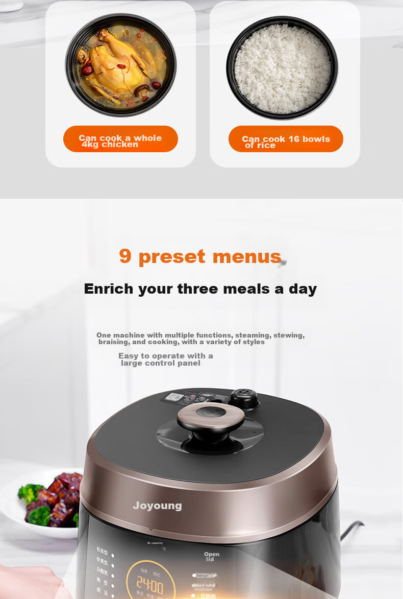 Joyoung 5L Smart Home Electric Pressure Cooker for 4-5 People with Dual Inner Pot, Multifunctional Copper Craftsmanship High Pressure Cooker with Large Fire, Nutritious Cooking, Timer And Reservation Function Y-50C82 10