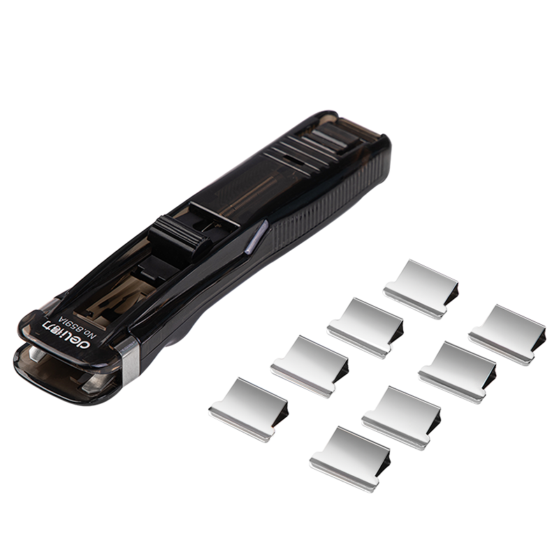 Deli Office Staple Pusher, Can Staple up to 40 Sheets, Transparent Black, 8591A