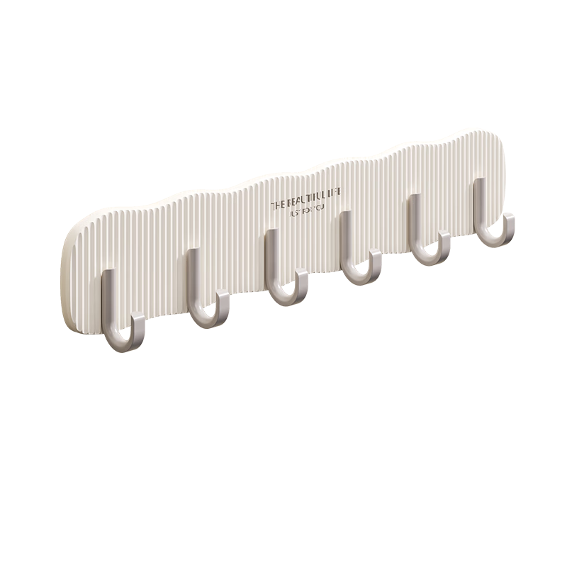 FAJIENUO Adhesive Hooks, No Drilling Required, Stainless Steel Hooks, Kitchen Bathroom Wall Hooks, Clothes Hanger, Cream White, 6 Hooks