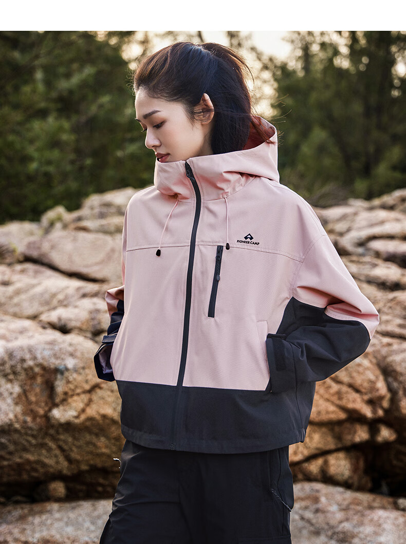 Pioneer Camp New Women's Jacket, Windproof And Waterproof Long-Sleeve Coat, Outdoor Short Hooded Jacket for Women, Spring And Autumn Style, Commuter Wear 6