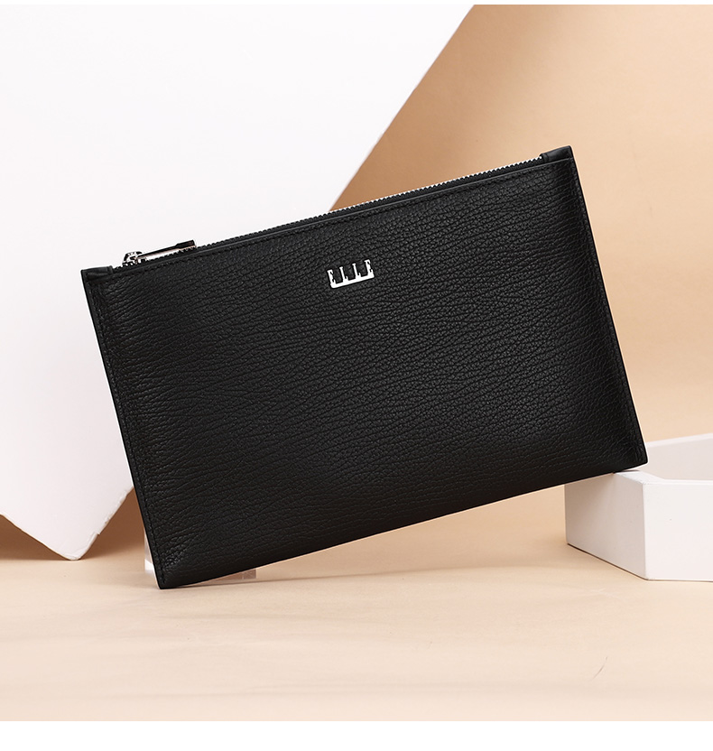 ELLE HOMME Business Clutch Bag, Men's Top-Grain Leather Handbag, Large Capacity Casual Envelope Bag for Men, EB088200701 Black, Birthday Gift for Boyfriend 2