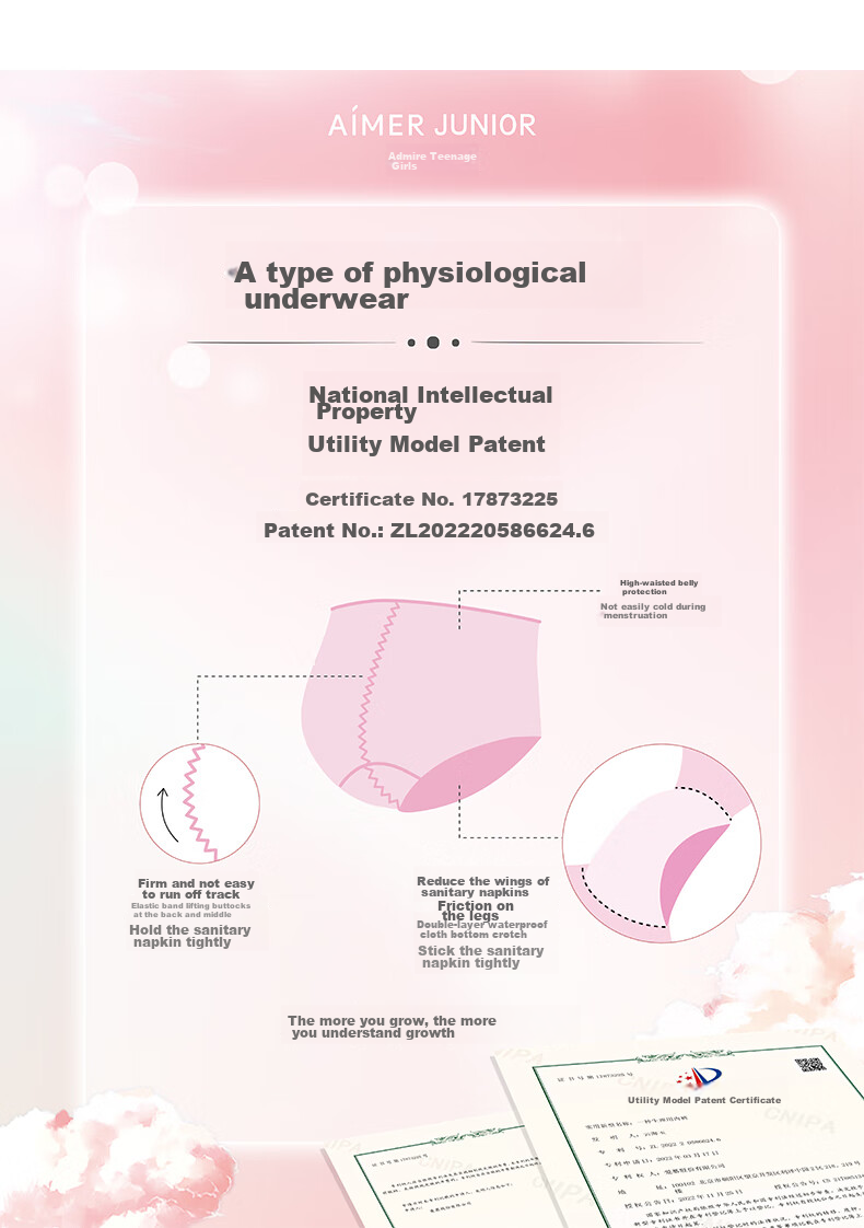 AIMER KIDS Girls' High-Waist Cotton Spandex Menstrual Pads, 2-Pack, Purple-Pink, Size 170 6