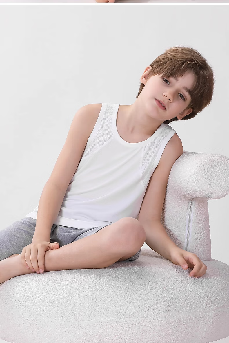 Hzasz Children's Vest, Modal Breathable Thin Sleeveless Sports Undershirt, Boys' Top HU123201, Gray, Size 150 16