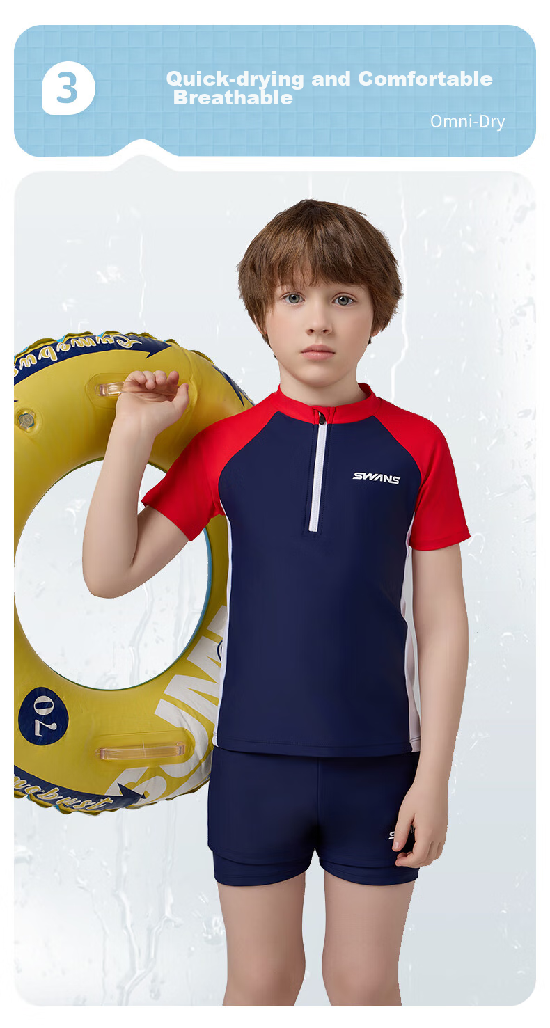 SWANS Children's Two-Piece Swimsuit for Boys, Sun Protection Quick-Dry Sports Swimwear for Older Boys 268 Navy Blue 140 8
