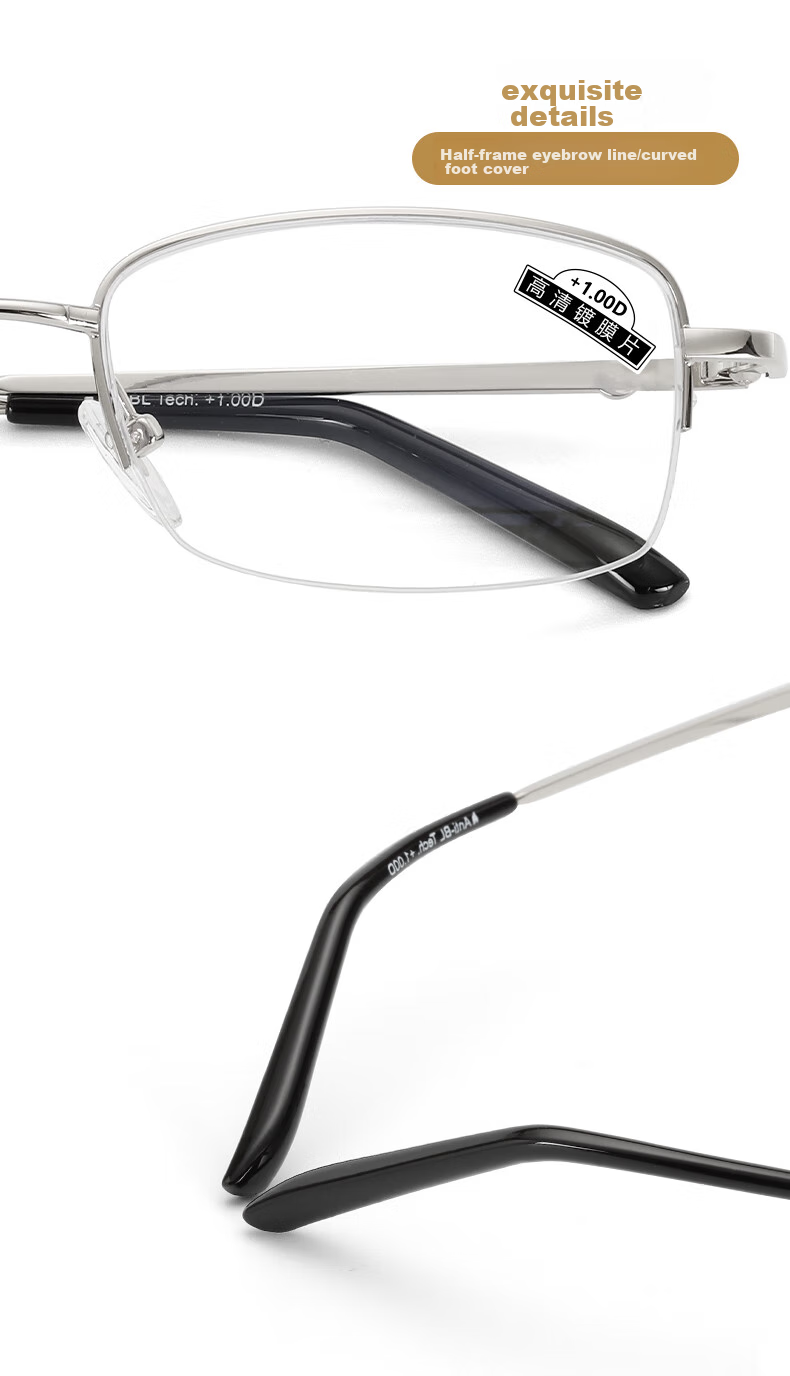 Funsonca High-Definition Green Film Semi-Rimless Metal Reading Glasses for Men And Women, Business-Style Durable Comfortable Fashion Classic Style 100 Degrees 11