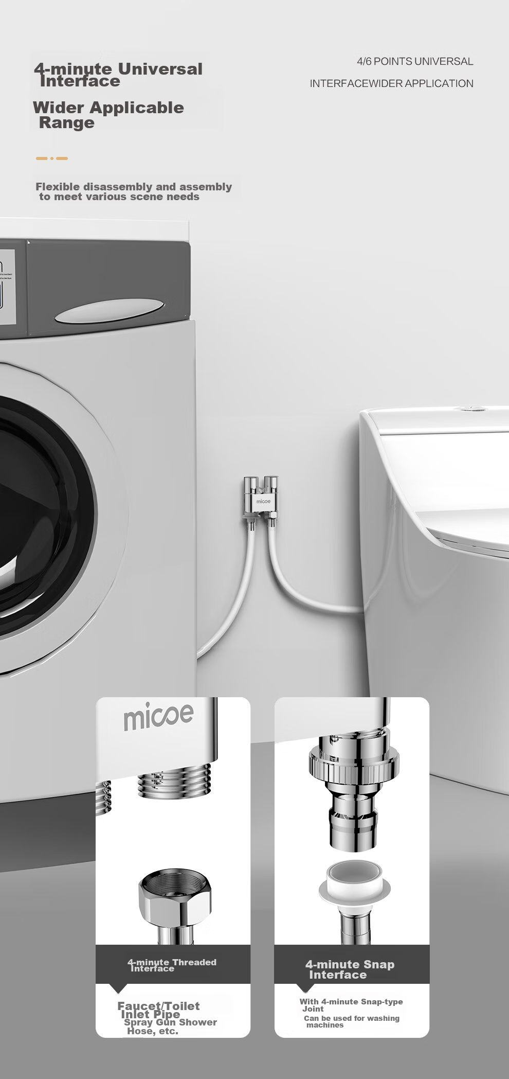MICOE Washing Machine Faucet Angle Valve, All Copper, One Inlet Two Outlets, 1/2 Inch Cartridge Threaded Double Interface M-SZ04K 3