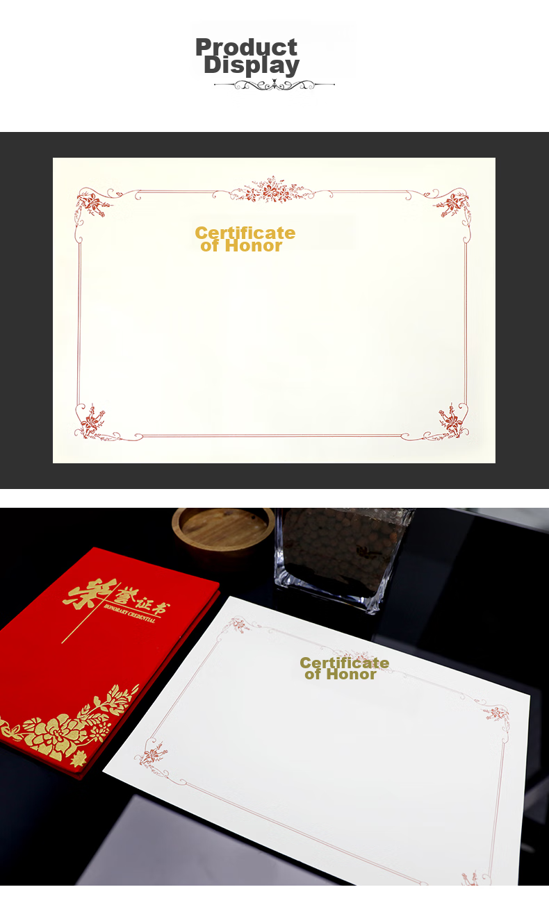 Befon 12K Velvet Gold-Stamped Certificate Cover, Award Certificate Cover, Recognition Award Certificate Cover, Commendation Award Certificate Cover with A4 Inner Sheet, Single Book Pack 6549 7