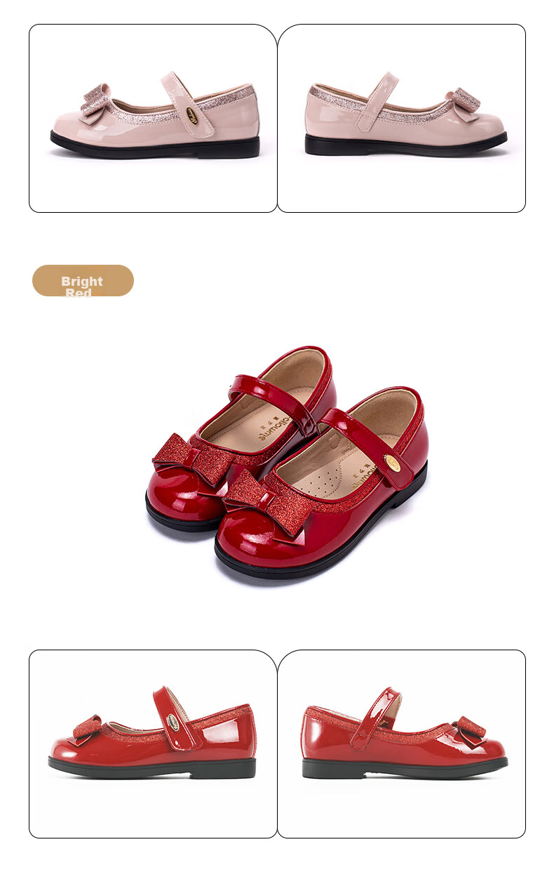 Follow Me Girls' Leather Shoes, Children's Princess Shoes, Patent Leather Soft Sole Performance Shoes, Children's Flats, Square-Toe Leather Shoes, Lotus Pink, Size 36 21