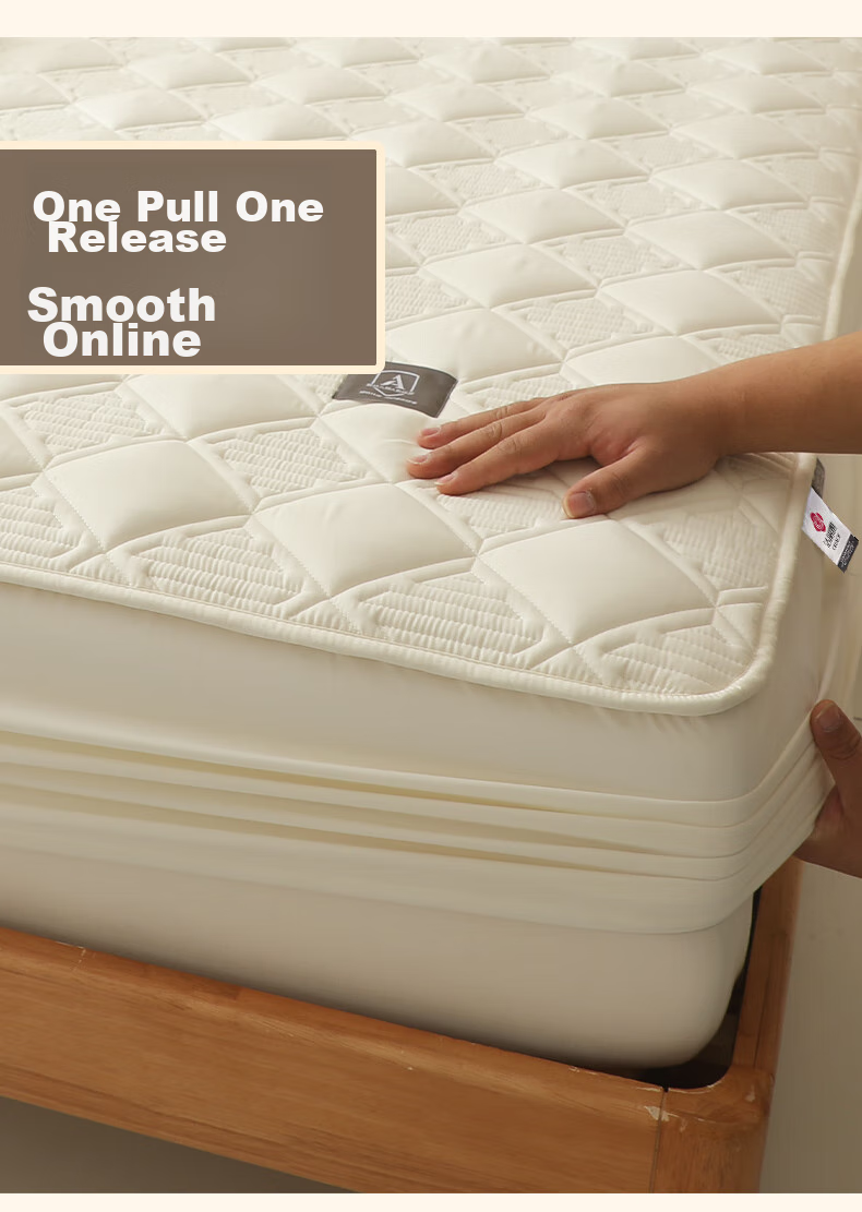 Grace Class A Antibacterial Soybean Cotton Quilted Fitted Sheet, Washable, Thickened Mattress Protector, White, 1.8m 3