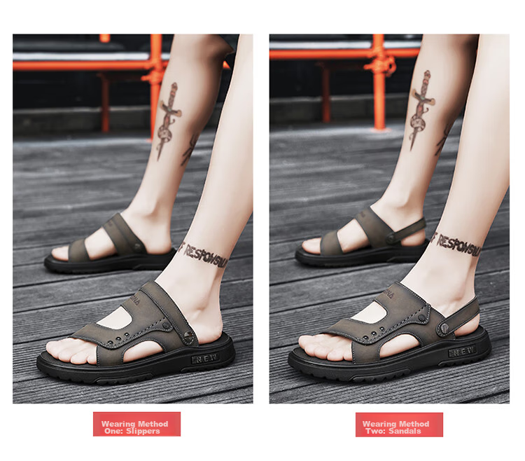 CARTELO Leather Sandals for Men, Summer 2026 Breathable Beach Shoes, Dual-Use Men's Outdoor Slippers, Perforated Sandals 8