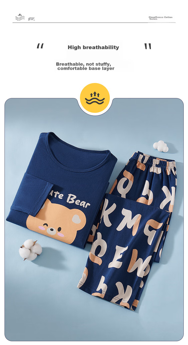 LangSha Children's Pajamas for Boys, All-Season Pure Cotton Round Neck Loungewear for Older Kids, Teenagers And Toddlers, Long-Sleeve And Long-Pants Set 6