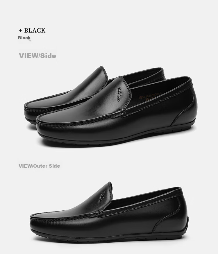 Goldlion Men's Slip-On Loafers, Comfortable Penny Loafers, Business Casual Leather Shoes, 57101035001A-Black Size 39 14