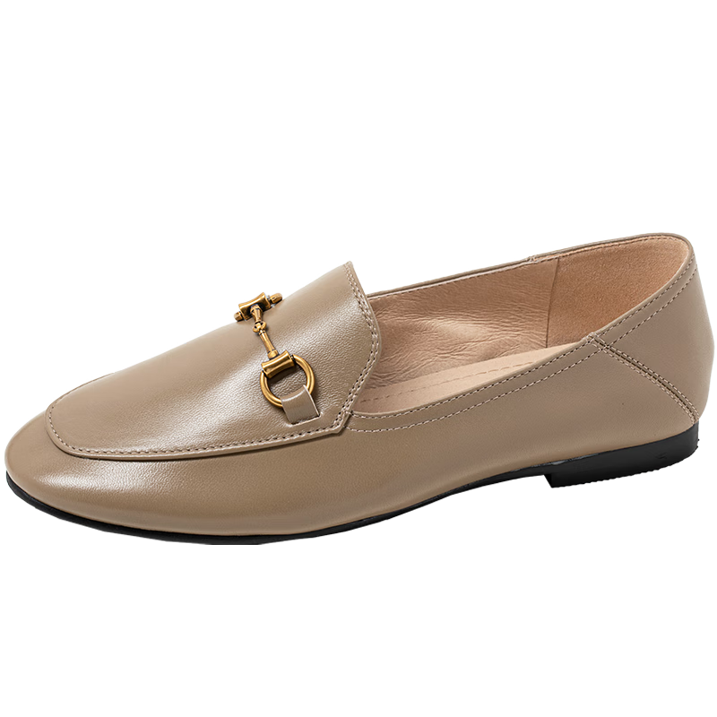 COMELY Genuine Leather Loafers for Women, Spring And Summer New Style, Sheepskin Flat Slip-On Shoes, Comfortable Versatile Small Leather Shoes, Camel Color, Size 40