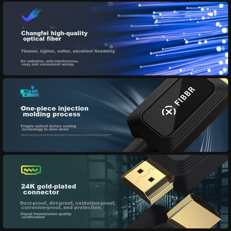 FIBBR HDMI Cable Version 2.1 Fiber Optic High-Definition Cable 4K120Hz/8K60Hz for Home Use Set-Top Box PS5 TV Amplifier Soundbar Projector Pre-Buried Video Cable 15 Meters
