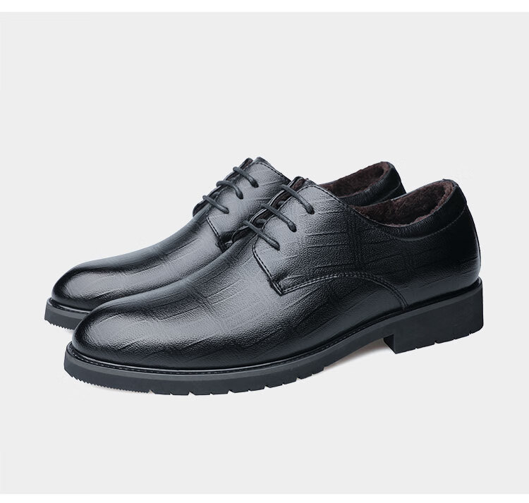 BEIOUTU Fleece-Lined Warm Leather Dress Shoes Fashion Lace-Up Business Casual Low-Top Cotton Shoes for Men 17818 Black Size 44 7