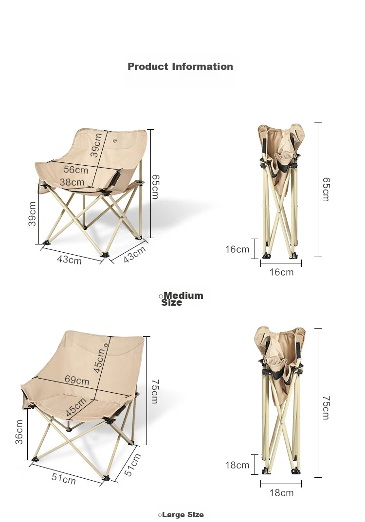 JD Original Outdoor Folding Chair, Portable Folding Moon Chair, Camping Chair, Folding Stool, Beach Chair, Fishing Chair, Extra Large Model 22